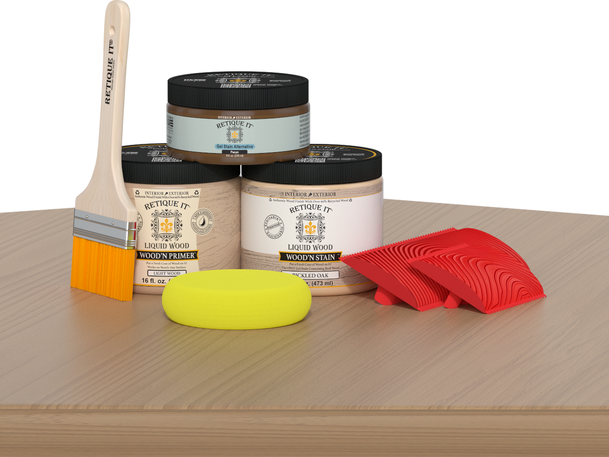 Retique It® Fireplace Wood'n Finish Kit in Pickled Oak stain, designed for full fireplace restoration and wood finishing.