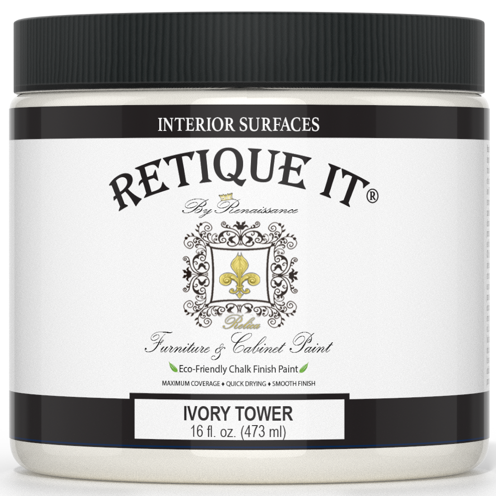 Retique It® Renaissance Furniture Paint in Ivory Tower, poly kit for furniture refinishing, shown in a close-up image.