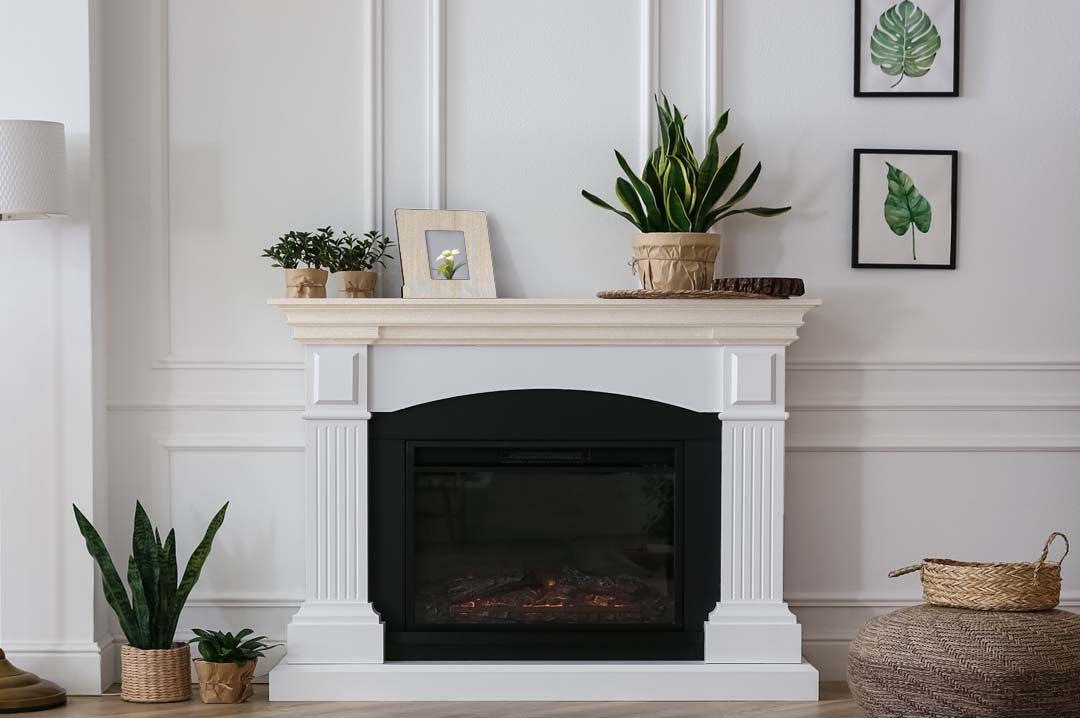 Retique It® Multi-purpose Smooth Finish Kit in White Wash applied to a fireplace mantel, showcasing a sleek wood finish.