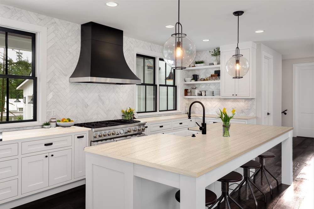 Retique It® Multi-purpose Smooth Finish Kit in White Wash used on kitchen countertop with a polished wood look.