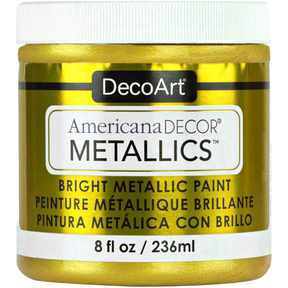 DecoArt Americana Decor Metallics 24K Gold paint in a sleek container, showcasing the rich gold metallic finish.