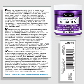 DecoArt Americana Decor Metallics Amethyst paint information sheet with product details and swatch imagery