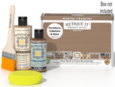 Retique It® Multi-purpose Smooth Finish Kit in Barn Wood for wood refinishing and decorative projects, includes brushes and finishing tools.