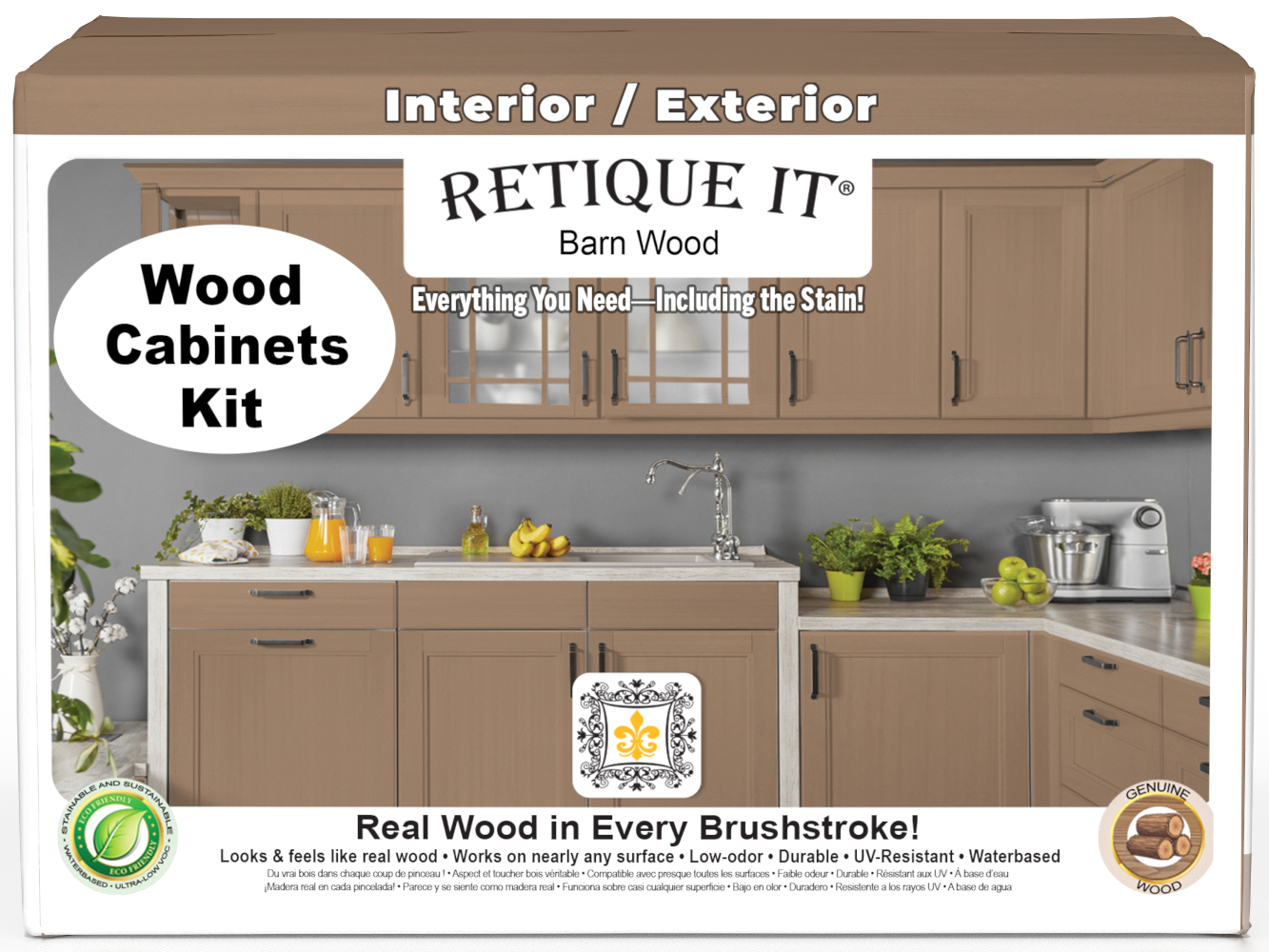 Retique It® Wood'n Cabinet Kit with 48 smooth barn wood doors, ideal for staining and enhancing kitchen or furniture cabinets.