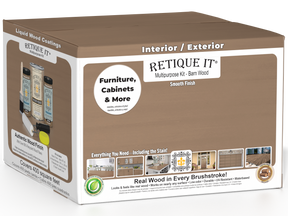Retique It Multi-purpose Smooth Finish Kit for exterior barn wood, includes four large wood finish top coats in barn wood color.