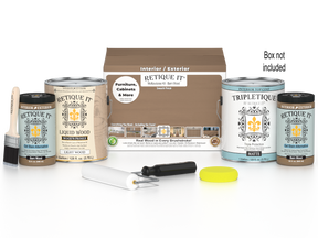 Retique It® Multi-purpose Smooth Finish Kit in barn wood for interior wood projects, includes four large top coat bottles.
