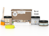 Retique It Wood'n Finish Kit in Barn Wood, multi-purpose smooth finish top coat for exterior wood projects, includes application tools.