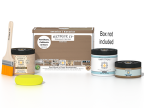 Retique It® Multi-purpose Smooth Finish Kit in Barn Wood for interior top coat, matte wood finish with included tools and supplies.