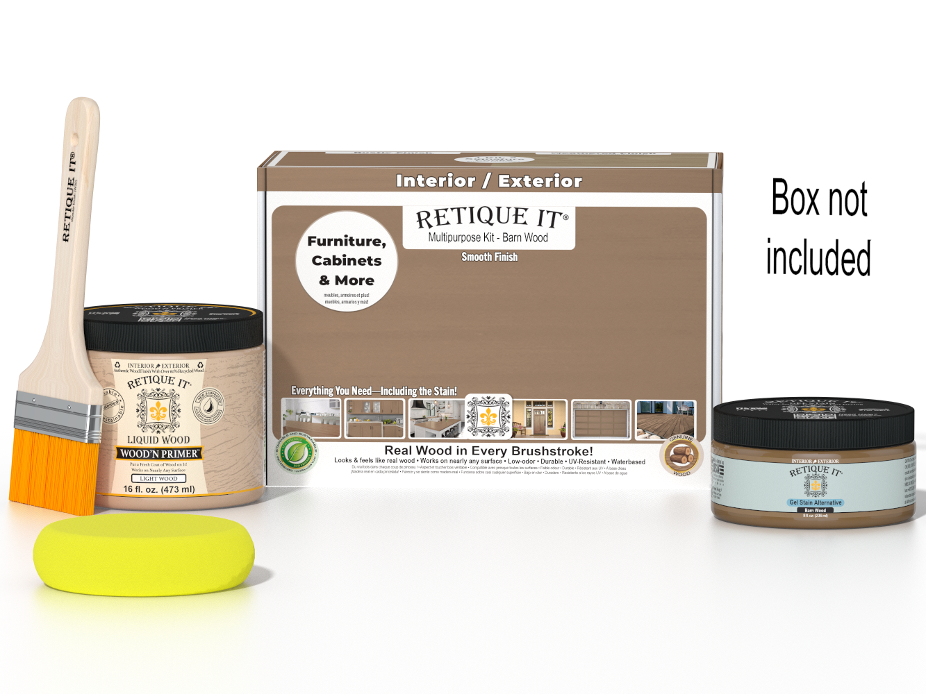 Retique It® Barn Wood Multi-purpose Smooth Finish Kit (Med) with box, designed for wood finishing and furniture projects.