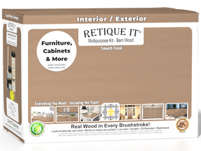 Large Barn Wood Multi-purpose Smooth Finish Kit by Retique It® with wood finish applicators and sample wood panels.