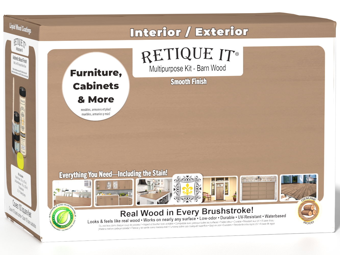 Large Barn Wood Multi-purpose Smooth Finish Kit from Wood'n Finish Kits by Retique It® with interior top coat in matte finish.