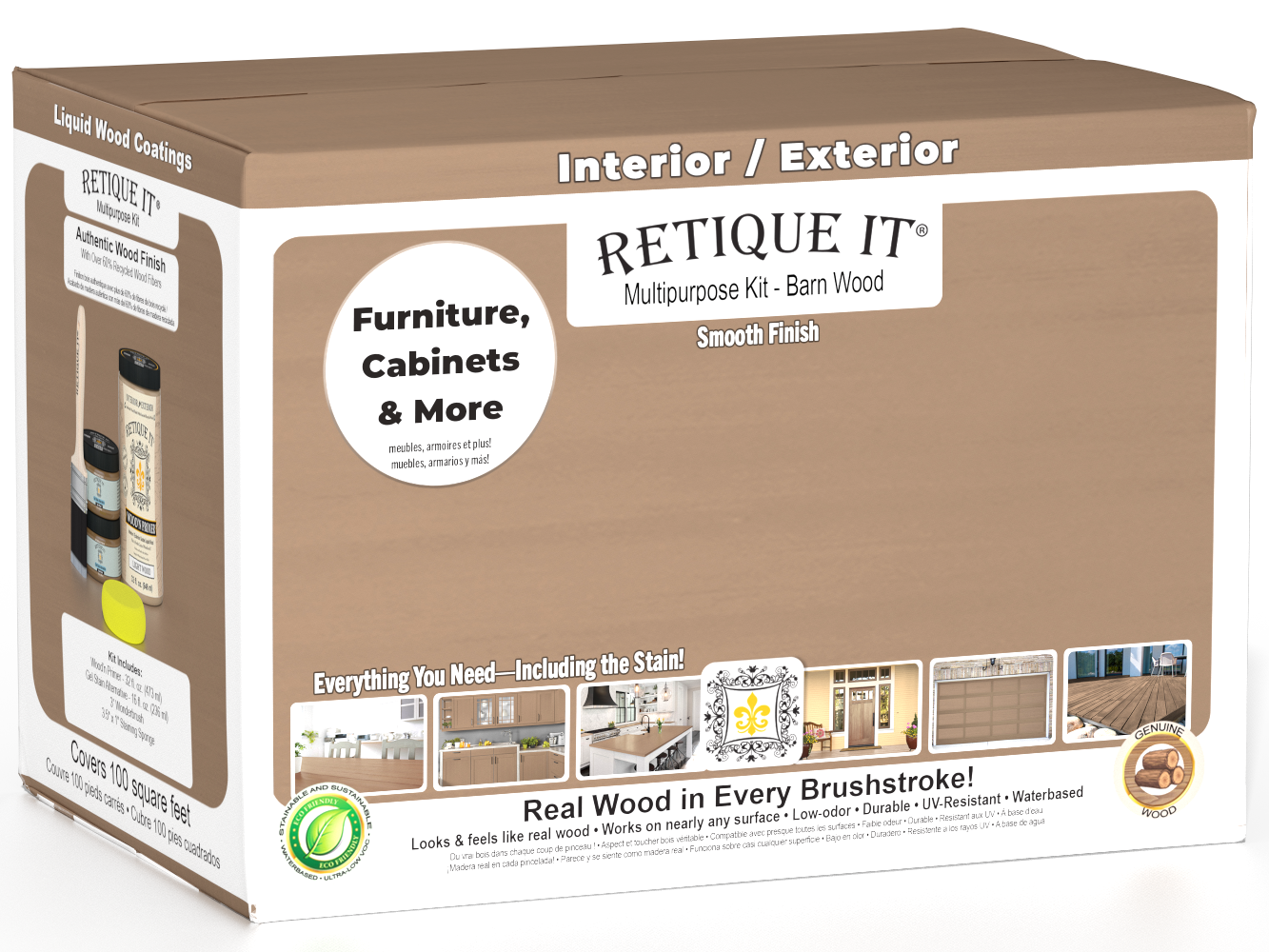 Large Barn Wood Multi-purpose Smooth Finish Kit by Retique It® for wood finishing and refinishing projects.