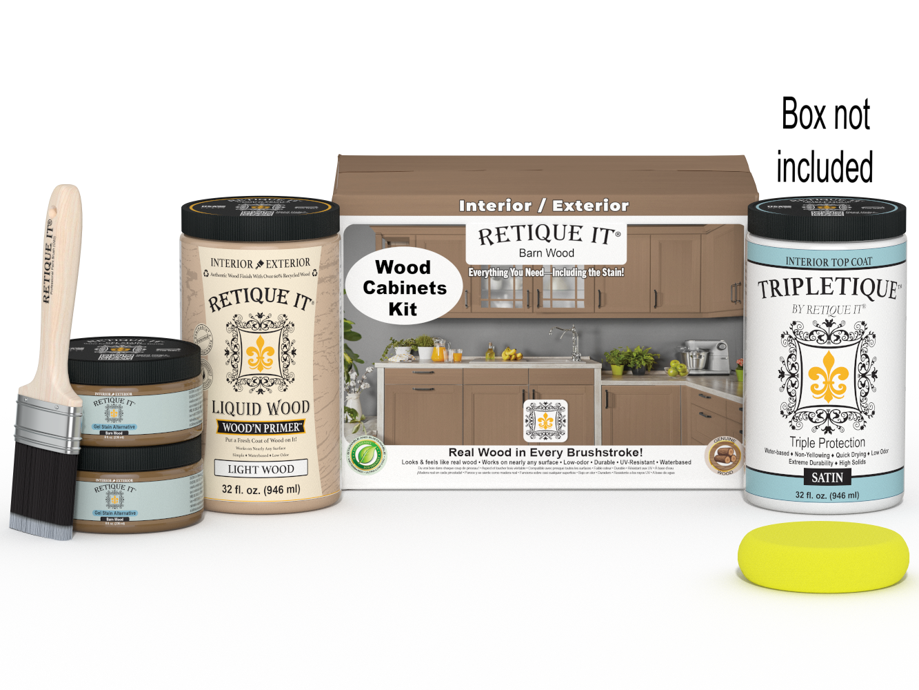 Retique It® Wood'n Cabinet Kit with 12 smooth barn wood stained cabinet doors and matching box panels.