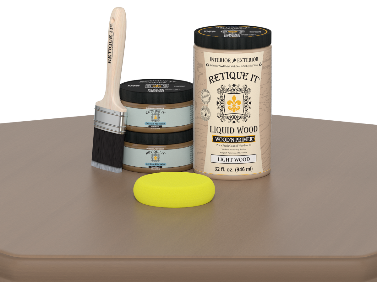 Retique It® Wood'n Cabinet Kit with 12 barn wood-style doors, smooth finish, ideal for staining and cabinet remodeling.