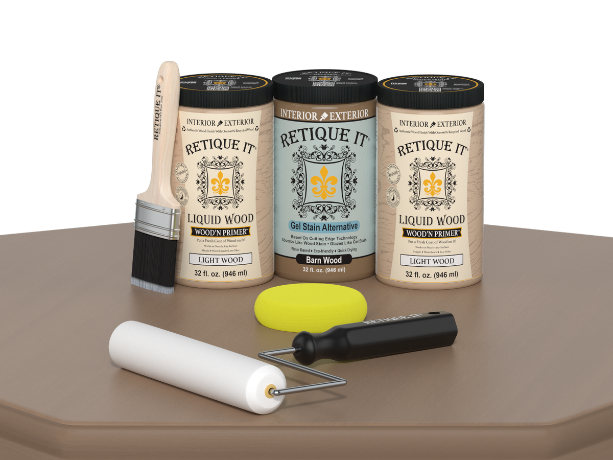 Retique It® Wood'n Cabinet Kit with 24 smooth barn wood stain doors, designed for enhancing cabinets with a rustic finish.