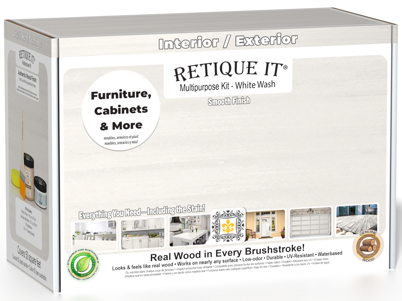 Retique It® White Wash Multipurpose Kit box for interior and exterior furniture, cabinets, and more, featuring a smooth real wood finish.
