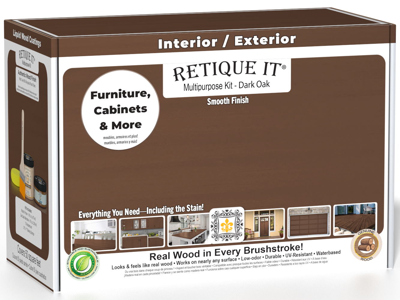 Retique It® Dark Oak Multipurpose Kit box for interior and exterior furniture, cabinets, and more, featuring a smooth real wood finish.