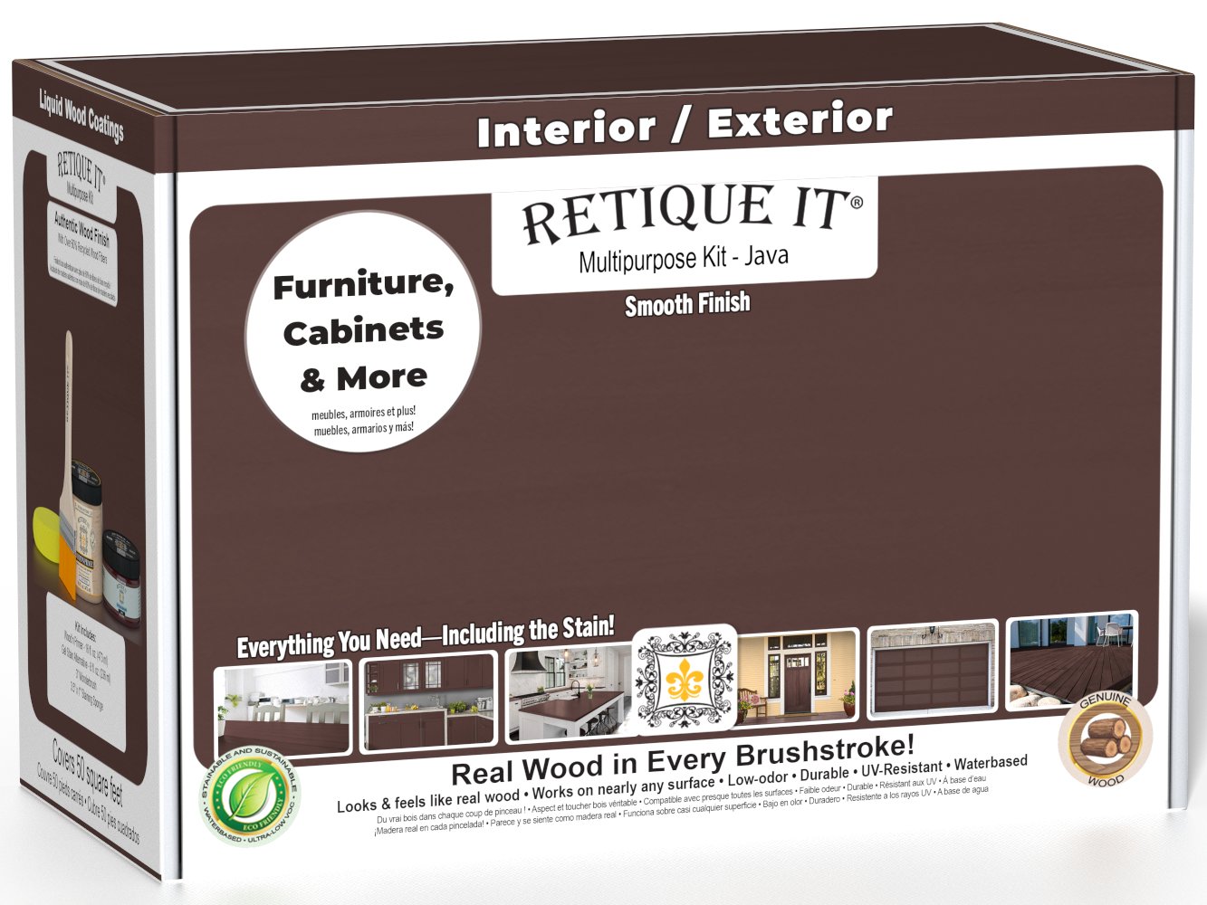 Retique It® Java Multipurpose Kit box for interior and exterior furniture, cabinets, and more, featuring a smooth real wood finish.
