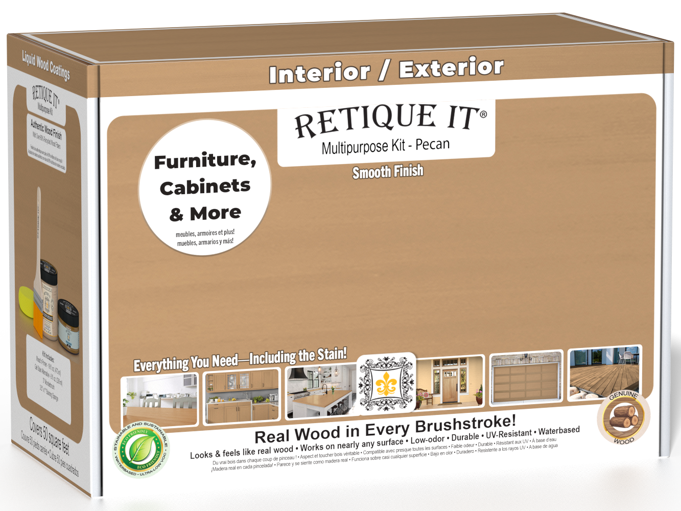 Retique It® Pecan Multipurpose Kit box for interior and exterior furniture, cabinets, and more, featuring a smooth real wood finish.