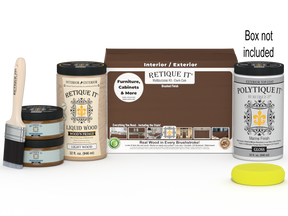 Large Dark Oak wood finish kit with glossy exterior top coat, including brushes and tools, from Retique It® Wood'n Finish Kits.