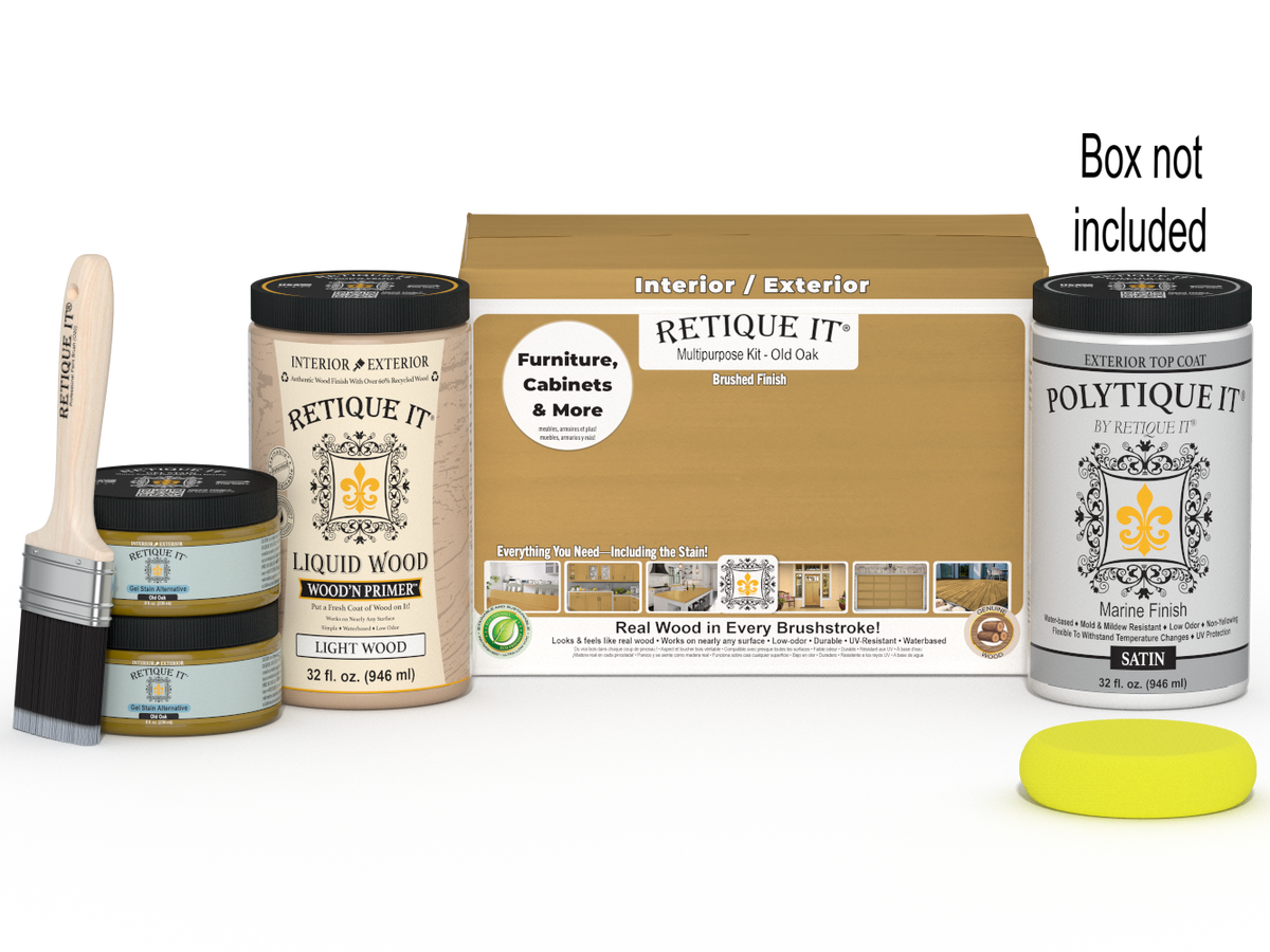 Large Old Oak wood finish kit by Retique It includes exterior top coat for smooth, durable wood surface finishing.