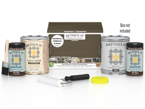 Retique It Black Walnut Multi-purpose Smooth Finish Kit with 4 large exterior top coat bottles in matte finish on a box.