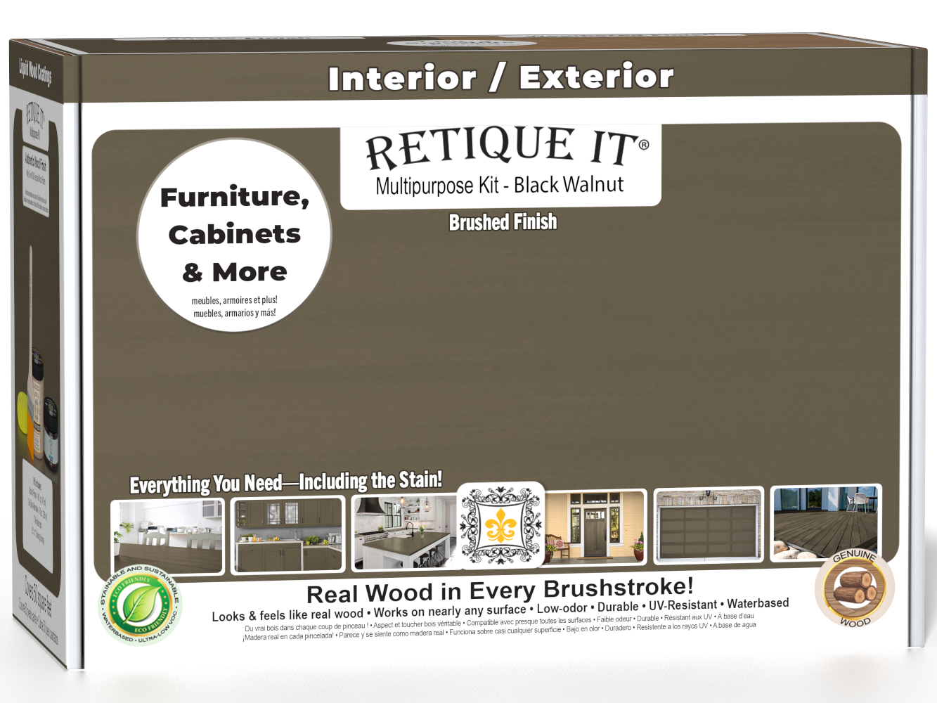 Retique It Multi-purpose Smooth Finish Kit in Black Walnut for exterior wood, includes top coat, matte finish, medium size.