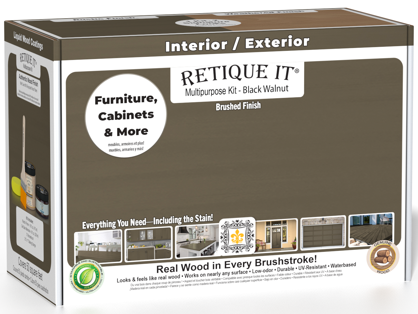 Retique It wood finish kit in black walnut with exterior top coat, smooth matte finish, for multi-purpose wood projects.