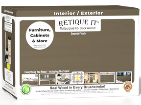 Retique It® Multi-purpose Smooth Finish Kit (Large) in Black Walnut for exterior top coat with a matte finish, includes application tools.