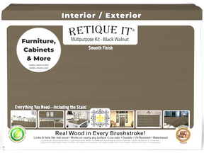 Large black walnut wood finish kit by Retique It®, featuring smooth finish tools and supplies for multi-purpose woodworking projects.