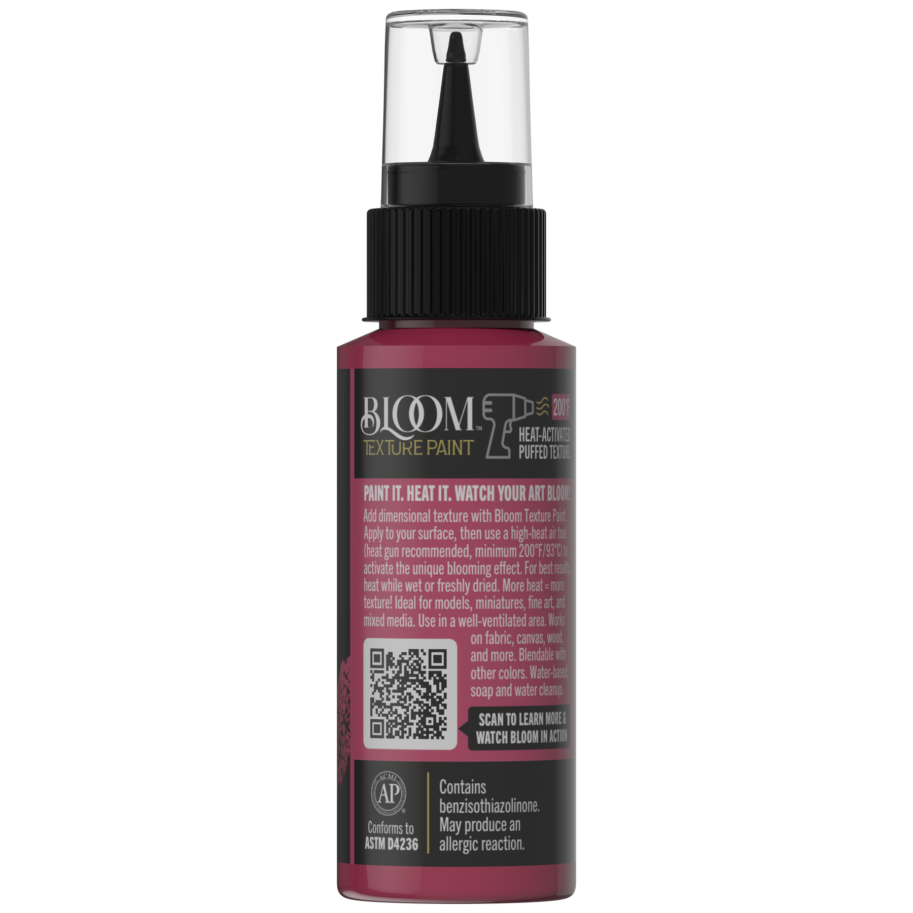 DecoArt Bloom Texture Paint in Desert Petal, shown on product packaging from the back