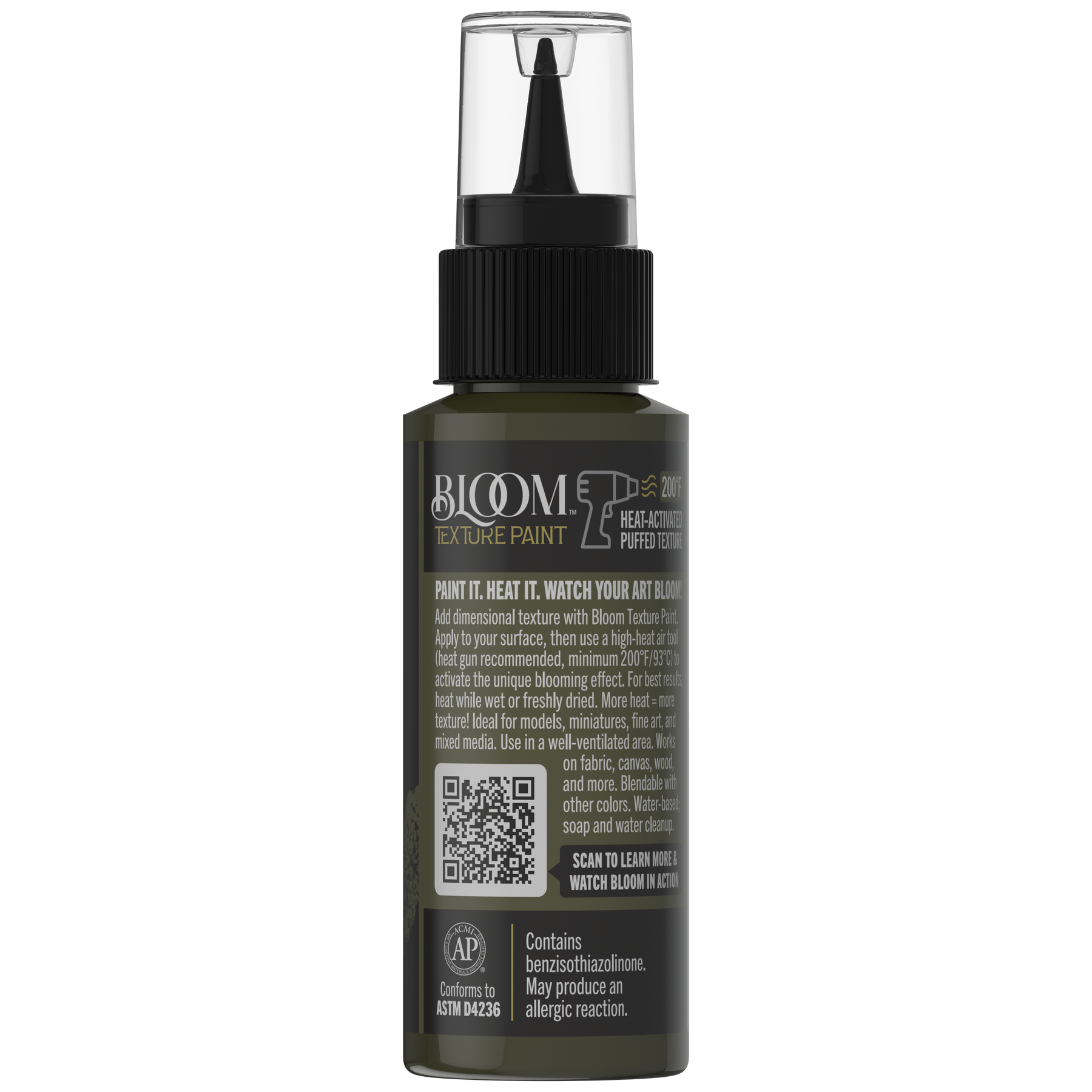 DecoArt Bloom Texture Paint in Meadow Veil, product container shown from the back