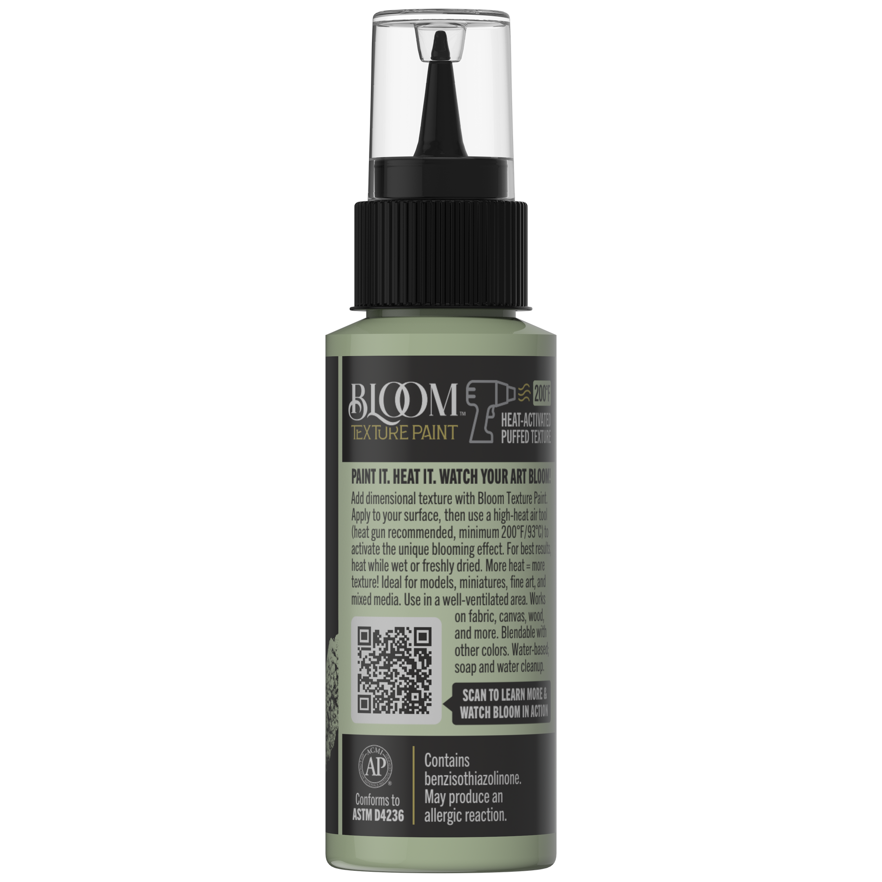 DecoArt Bloom Texture Paint in mint green, product container back view