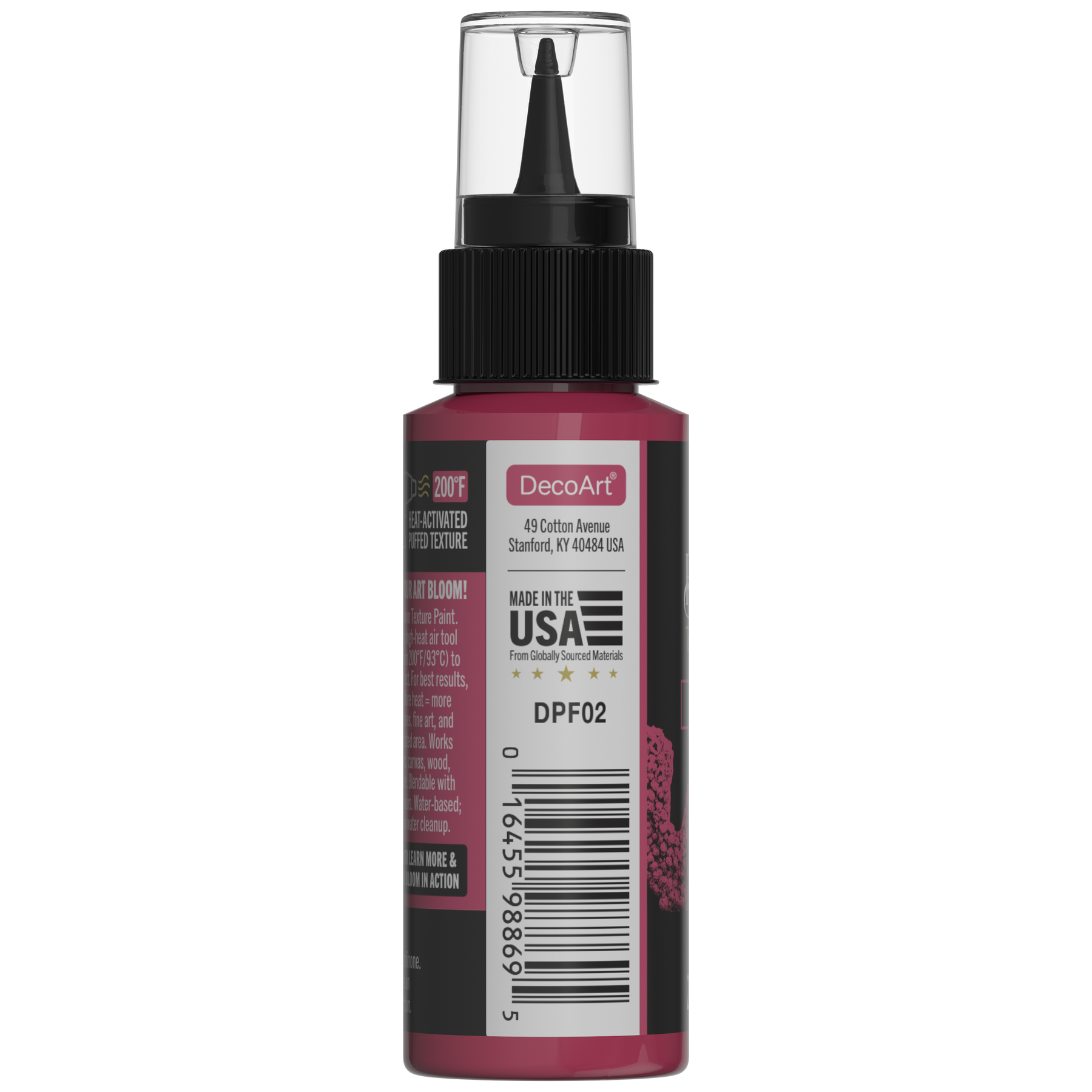 DecoArt Bloom Texture Paint in Desert Petal, textured paint product container shown from the back