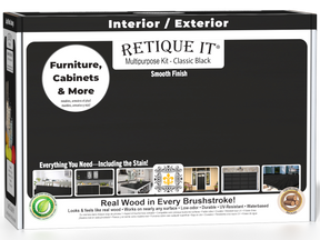 Retique It® Multi-purpose Smooth Finish Kit in Classic Black with interior top coat for wood furniture refinishing.