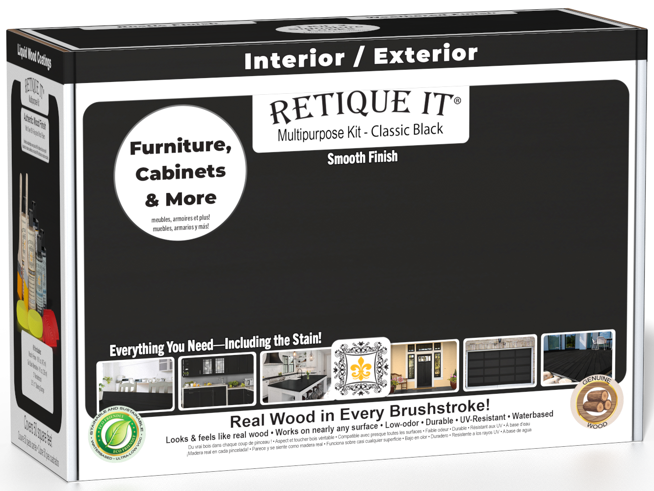Retique It® Multi-purpose Smooth Finish Kit in classic black for wood finishing, includes tools and products for a sleek, smooth finish.