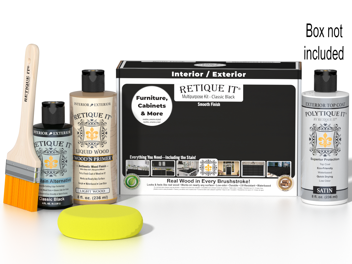 Retique It® Multi-purpose Smooth Finish Kit in Classic Black for exterior wood with satin top coat and smooth finish.