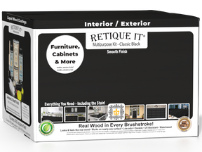 Retique It Multi-purpose Smooth Finish Kit in classic black for wood exterior, includes 4 large top coat matte finish paint containers.