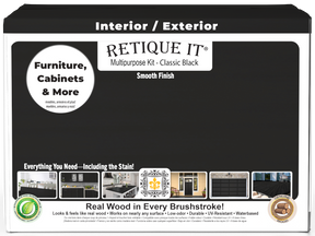 Retique It Multi-purpose Smooth Finish Kit in classic black with exterior top coat, includes four large wood finishing products in matte finish.