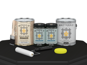 Retique It Multi-purpose Smooth Finish Kit for wood, classic black exterior top coat, includes four large matte finish containers.