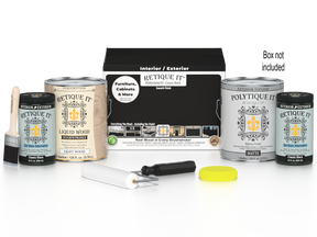 Retique It Multi-purpose Smooth Finish Kit in Classic Black for exterior wood surfaces, includes 4 large top coat bottles with box.