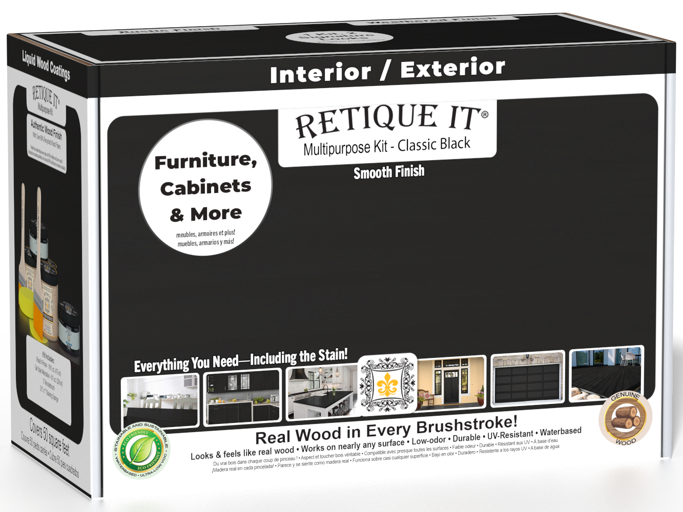 Retique It® Multi-purpose Smooth Finish Kit in Classic Black for wood finishing, includes tools and supplies in a sturdy box.