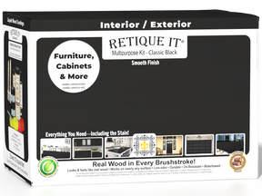 Retique It® large black wood finish kit with smooth finish, includes multiple tools and products for wood finishing projects.