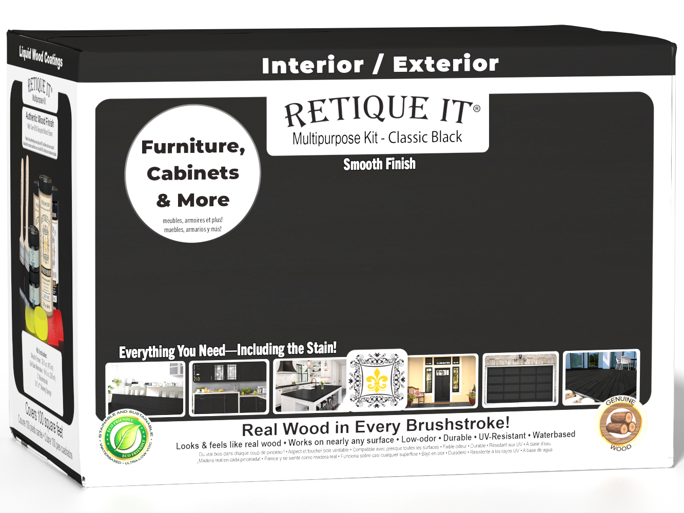 Large black wood finish kit with exterior top coat and matte finish from Retique It®'s Multi-purpose Smooth Finish Kit series.