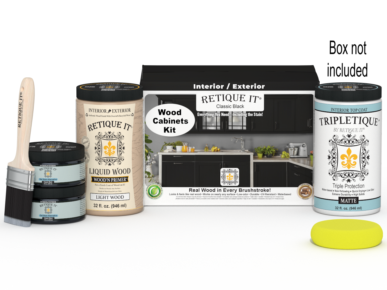 Retique It® Wood'n Cabinet Kit with 12 smooth black stained cabinet doors, perfect for modern kitchen updates.