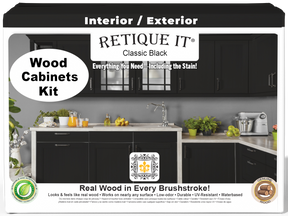 Retique It® Wood'n Cabinet Kit with 24 black, smooth stained cabinet doors, perfect for modern kitchen or bathroom remodels.