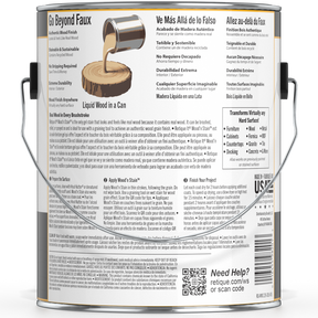 Liquid Wood Wood'n Stain in Classic Black by Retique It, 128 oz container, showing the dark stain being applied to wood.