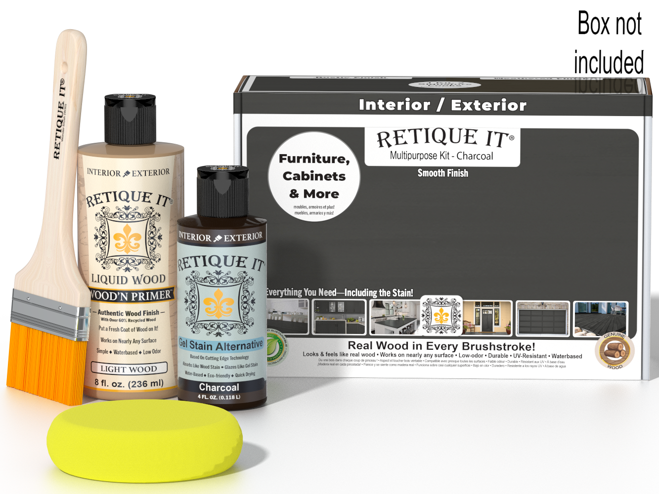 Retique It® Multi-purpose Smooth Finish Kit in charcoal, wood finish kit with brushes and finishing tools for wood projects.