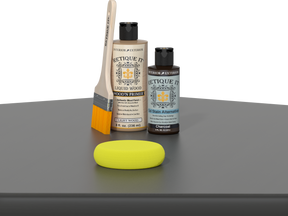 Retique It® Multi-purpose Smooth Finish Kit in Charcoal, with wood sample and application tools for wood finishing.