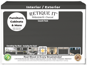Retique It Wood'n Finish Kit in charcoal, large exterior top coat set with four multipurpose wood finishing products.